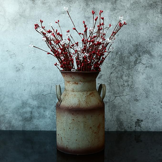 CVHOMEDECO. Farmhouse Galvanized Metal Milk Can, Old Rustic Primitives Jug Vase for Home and Garden Décor. Grey