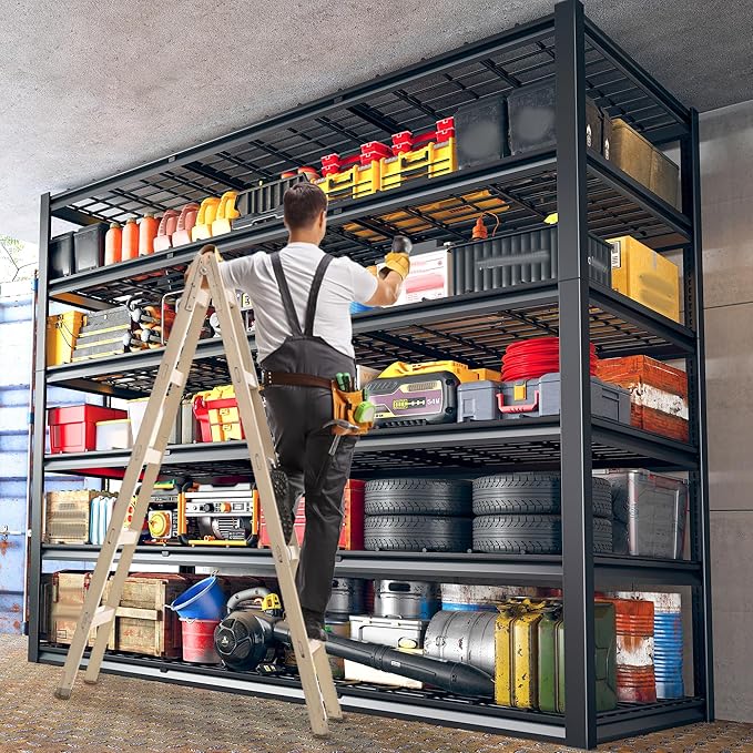 REIBII 60" W Garage Shelving, 3000LBS Metal Shelving Units, 6 Tier Storage Shelves, Adjustable Heavy Duty Shelving and Storage Rack for Warehouse, Pantry, Basement, 60" W x 84" Hx 24" D