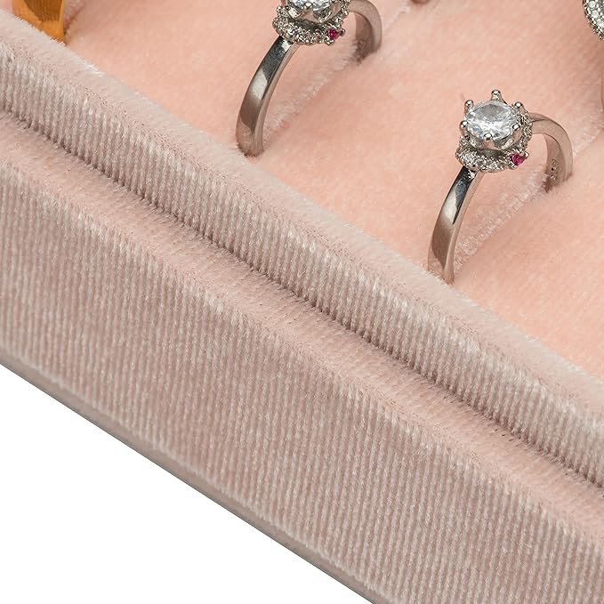 Velvet Ring Organizer Display Tray Jewelry Box Earring Holder Case for Wedding Birthday Christmas Day (Light Pink)