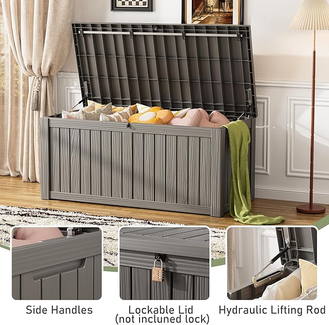 120 Gallon Outdoor Storage Box, Resin Deck Boxes Outdoor Waterproof For Patio Furniture, Garden Tools, Pool Supplies, Durable And UV Resistant, Lockable