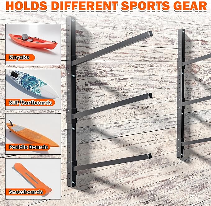 Ultrawall Kayak Storage Rack, Adjustable Wall Mounted Kayak Holder for Garage, Heavy Duty Kayak Hanger for Canoe, Paddleboard, Indoor & Outdoor Use