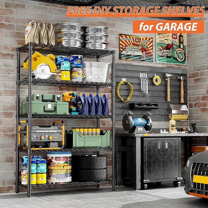 Storage Shelves Heavy Duty, 2 PCS 36" L x 14" W x 72" H Garage Wire Shelving Unit Loads 1750LBS, 5-Tier Adjustable Metal Industrial Utility Shelf Rack for Kitchen, Laundry Room, Warehouse, Basement