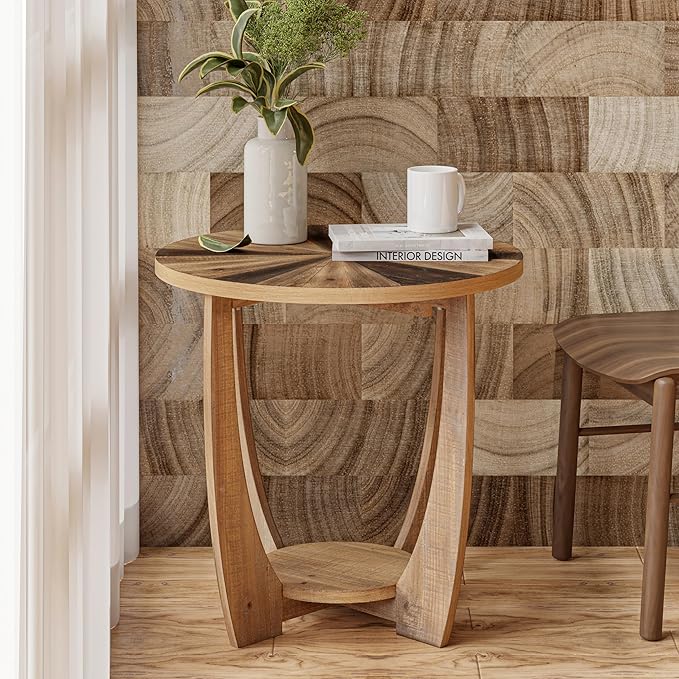 COZAYH Rustic Farmhouse End Table with Storage Shelf, French Country Accent Side Table for Family, Dinning Or Living Room, Small Spaces, Distressed Finish, Modern, Black, Natural Wood