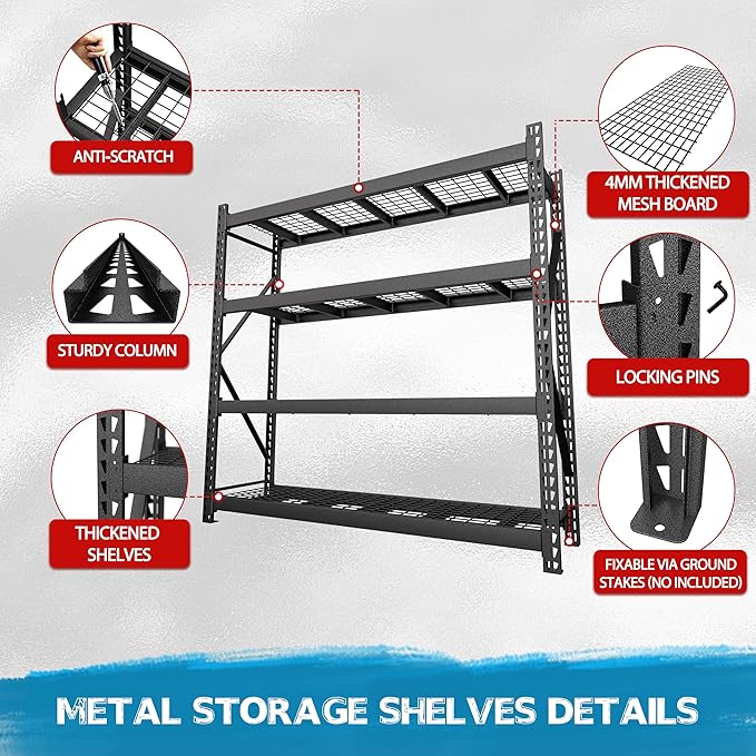 BlueWish 8000LBS Storage Shelves, 91 "W x 24 "D x 87 "H 4-Tier Adjustable Metal Shelving Units and Storage for Garage, Warehouse, Basement, Black