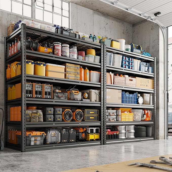REIBII 3600LBS Garage Shelving 78" H Storage Shelves Heavy Duty 6-Tier Adjustable Matel Shelving Easy Assembly Storage Shelf for Garage Basement Warehouse Pantry, 48" W X 24" D X 78" H