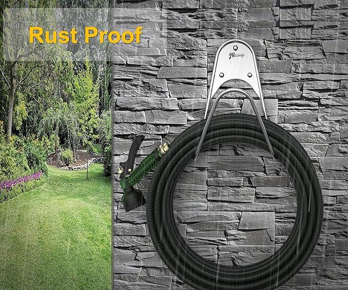 JBscoop Garden Hose Holder Stainless Steel Small Wall Mount Garden Hose Hook, Ideal for Water, Air, Hydraulic Hose, Ropes, Extension Cords Heavy Duty & Rust Proof (2)