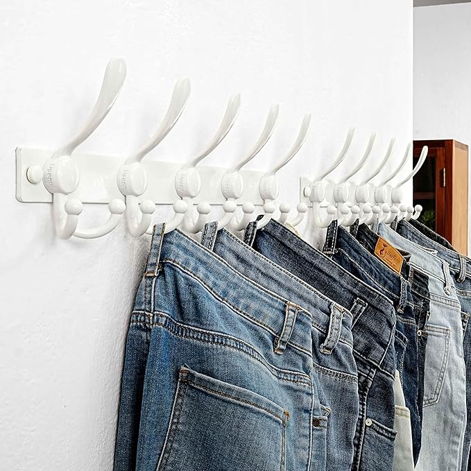 Dseap Coat Rack Wall Mount 2.0 Pro: Heavy Duty 300% Thicker, 16" Stud Mount, Stainless Steel Wall Coat Hooks Hanger for Clothes Jackets Hats Entryway Closet, MaxStrong Series, White, Pack of 2