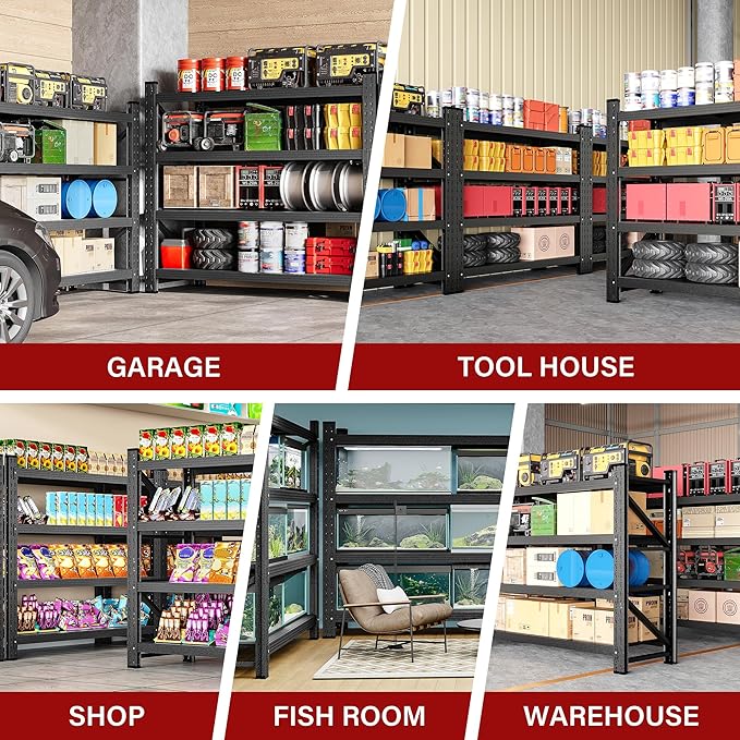 2000LBS Heavy Duty Garage Shelving Units,40" Wide & Deep Storage Shelves,Metal Garage Shelves,Large Storage Rack,Steel Shelf,Industrial Shelving for Shop,Warehouse,Basement,40" W x 20" D x 60" H