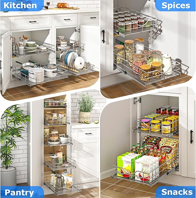 WelFurGeer Soft Close Slide Out Cabinet Shelf, 14" W x 22" D Pull Out Drawers for Kitchen Cabinets, Kitchen Shelf Organizer, Cupboard Organizers and Storage, Under Cabinet Pull Out Shelves