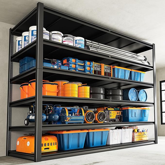 REIBII 84.1" H Garage Shelving, 3500LBS Storage Shelves Heavy Duty, Adjustable 6-Tier Metal Shelving for Commercial, Warehouse, Basement, Garage,Shop, 55.1" W x 25.8" D x 84.1" H