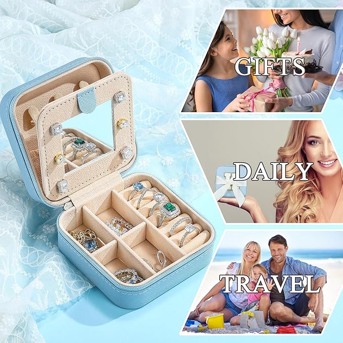 Parima Women's Jewelry Organizer | Necklace, Earring, Ring Organizer | Sky Blue, Letter V Travel Gift