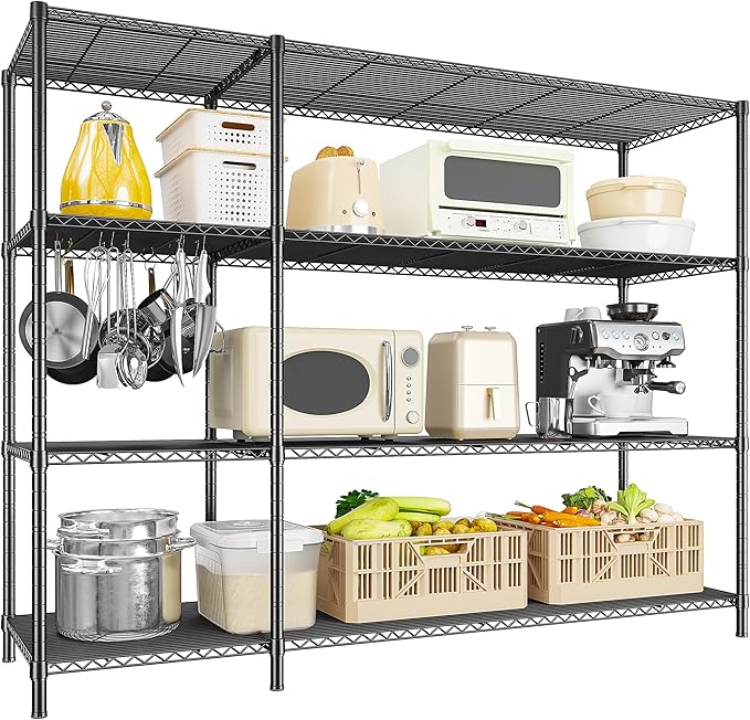 52.4W Wire Shelving Rack, 4Tier Metal Shelving Unit,1120LBS Heavy Duty Storage Shelves,Adjustable Pantry Shelves, Metal Shelf and Storage Rack,Industrial Shelving 52.4Wx13.8Dx59H,Black