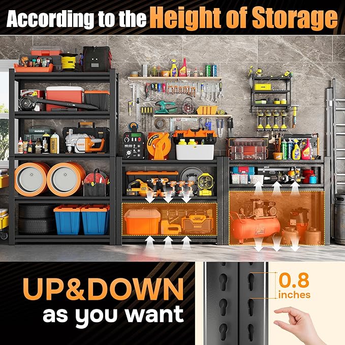 71.2" H Garage Shelving, 5 Tier Storage Shelves Load 3000 lbs, Adjustable Garage Shelves, Metal Shelving Unit for Warehouse, Basement, Pantry, 35.4" Wx 15.7" D x 71.2" H, Black