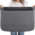65L Large Storage Basket, Cotton Rope Woven Blanket Basket, Toy Storage for Baby Room, Living Room, Dark Grey