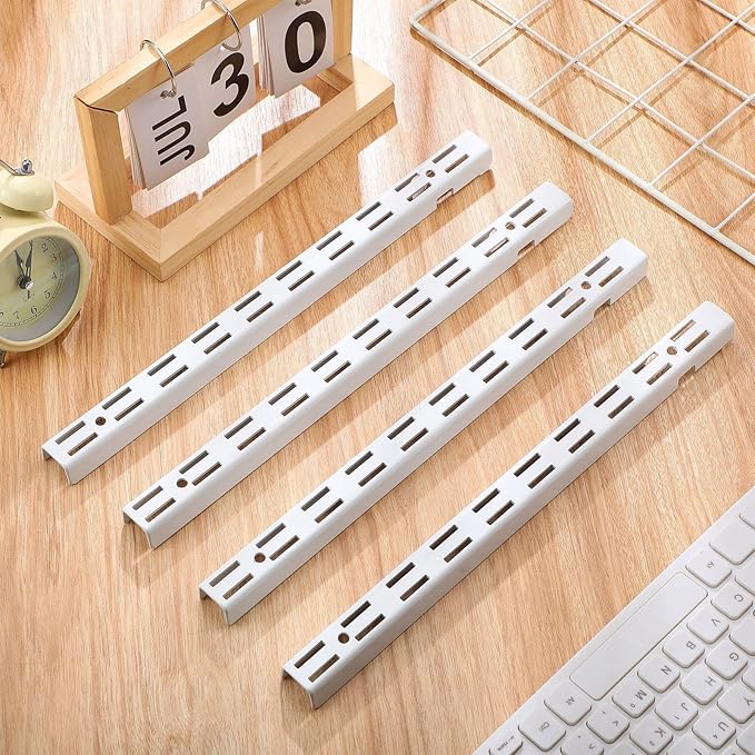 Tandefio 8 Pcs 12 inch Dual Track Upright Wall Shelving System with Notched Design Standard Adjustable Shelf Bracket Rail Heavy Duty Track Wall Support System Shelf Pilaster Strip for Hang