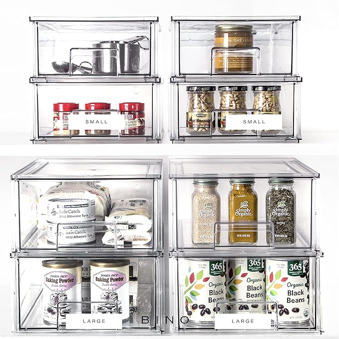 BINO | Stackable Plastic Storage Drawers, Large - 6 Pack | THE CRATE COLLECTION | Multi-Use Storage Bins with Drawers | BPA-Free | Pantry Organization | Home Organization | Fridge Organizer