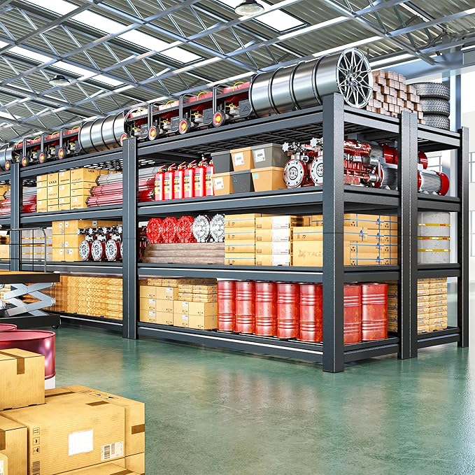 40.1" W Garage Shelving 4 Tier Heavy Duty Shelving 2280LBS Adjustable Garage Storage Shelves Industrial Metal Shelf for Kitchen Pantry Basement Closet 40.1" W x 19.6" D x 59.6" H