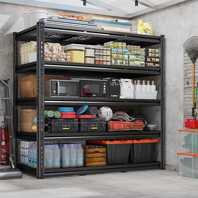 REIBII 48" W Garage Shelving 3000LBS Metal Shelving Heavy Duty Storage Shelves Adjustable Metal Shelf 5 Tier Pantry Shelves for Warehouse Garage Basement Pantry 48" W x 24" D x 72" H