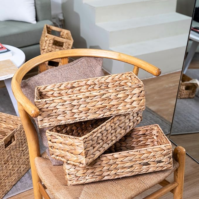 Set of 3 Wicker Toilet Paper Holders – Toilet Tank Basket, Back of Toilet Basket, Wicker Baskets for Storage and Decorative Bathroom Organization