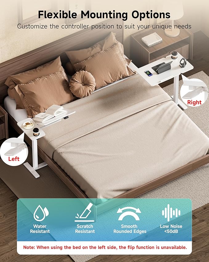 BZIUM Overbed Bedside Table with Hidden Wheels, Adjustable Medical Tilt Top Hospital Bed Table Over The Bed, Rolling Desk Mobile Standing Desk for Hospital&Home Use (White)