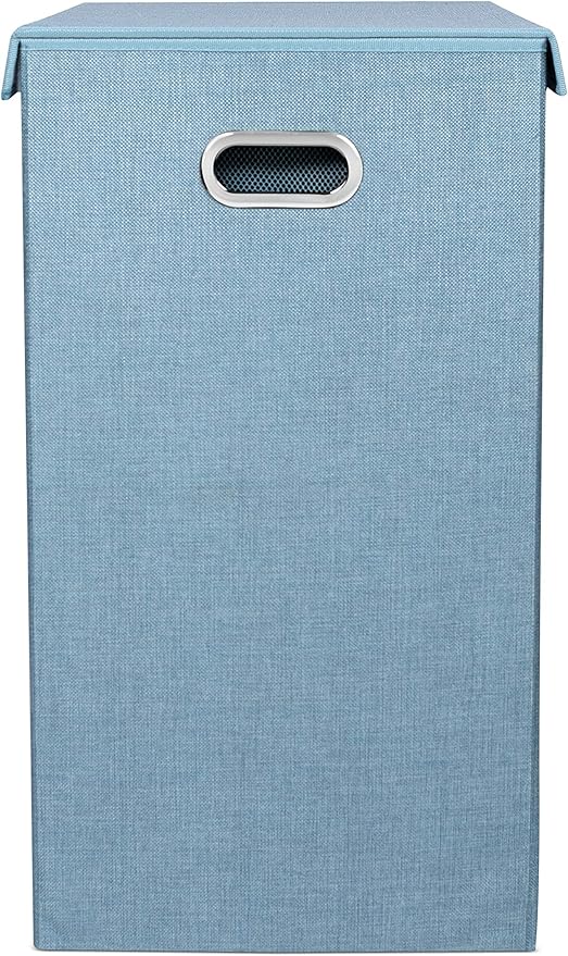 BIRDROCK HOME Laundry Hamper with Lid | Removable Bags for Sorting Clothes | Sectioned Laundry Basket for Bedroom & Bathroom | Collapsible Storage Bin with Cover | Double, Light Blue