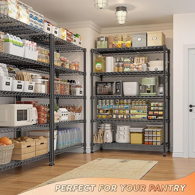 REIBII 1653LBS Storage Shelves with Wheels,76.1" H Metal Shelving 5-Tire Adjustable Wire Shelving Pantry Shelves for Garage Shelving, Pantry, Kitchen, Closet, Commercial,15.7" D x 35.4" Wx76.1 H