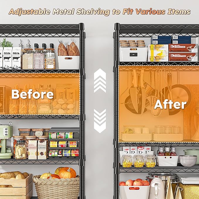 REIBII 1653LBS Storage Shelves with Wheels,76.1" H Metal Shelving 5-Tire Adjustable Wire Shelving Pantry Shelves for Garage Shelving, Pantry, Kitchen, Closet, Commercial,15.7" D x 35.4" Wx76.1 H