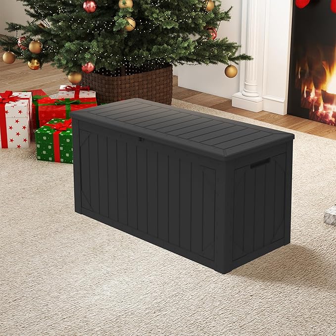 100 Gallon Outdoor Storage Box Waterproof,Resin Deck Box Storage Bin for Cushion Patio Furniture, Pool Accessories, and Garden Tools, Lockable & UV-Resistant, Black