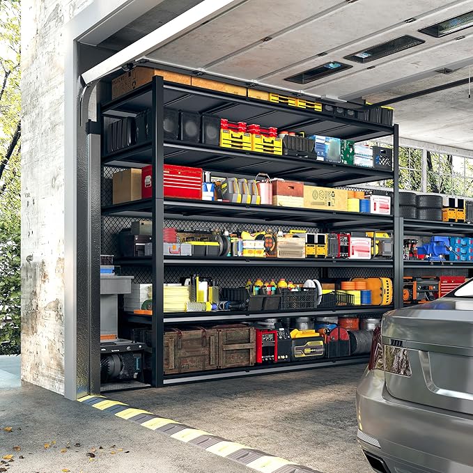 REIBII 60 "W Storage Shelves Heavy Duty, 6 Tier Garage Shelving, 3500 LBS Industrial Shelving, Adjustable Metal Shelves for Garage, Warehouse, School, Commercial, Business, 84 "H x 60 "W x 24 "D