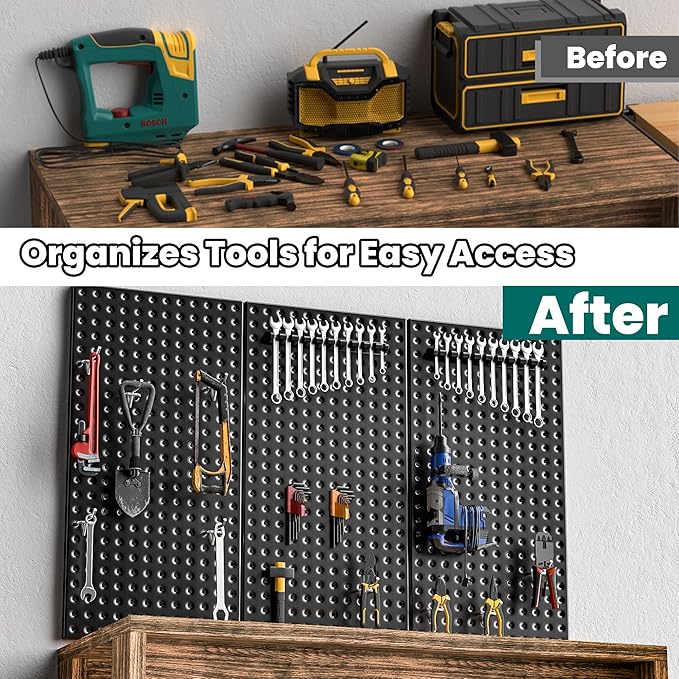 EVERHANGER Metal Pegboard Panels 24" x 12", Heavy Duty Steel Peg Boards for Garage, Pegboard Wall Organizer for Tool Storage and Organization, Black, 5 Pack