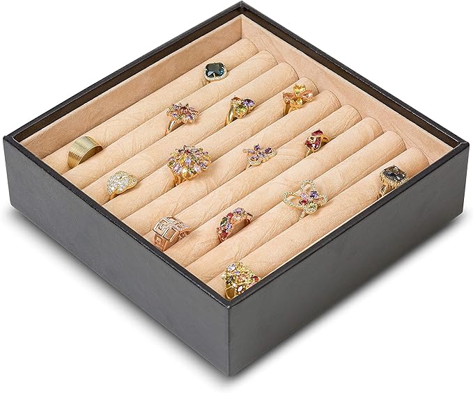 Glenor Co Ring Organizer Tray - Holds 54 Rings - Stackable Jewelry Storage Tray - Display on Dresser or Drawer - Compatible with Other Trays - Black