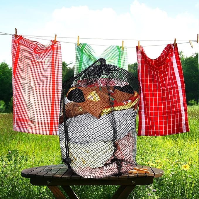 TecUnite 10 Pcs Mesh Bags Drawstring Laundry Bags Large Nylon Mesh Gift Dishwasher Bag with Sliding Drawstring for Kitchen Jewelry Gifts Wedding Favor Home(24 x 36 Inch,Black)