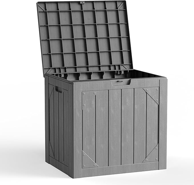Outdoor Storage Box, 30 Gallon Deck Box Outdoor Storage Bench Outside Waterproof Resin Storage Bench, Lockable Patio Cushions, Garden Tools Storage For Furniture, UV Resistant(Gray)