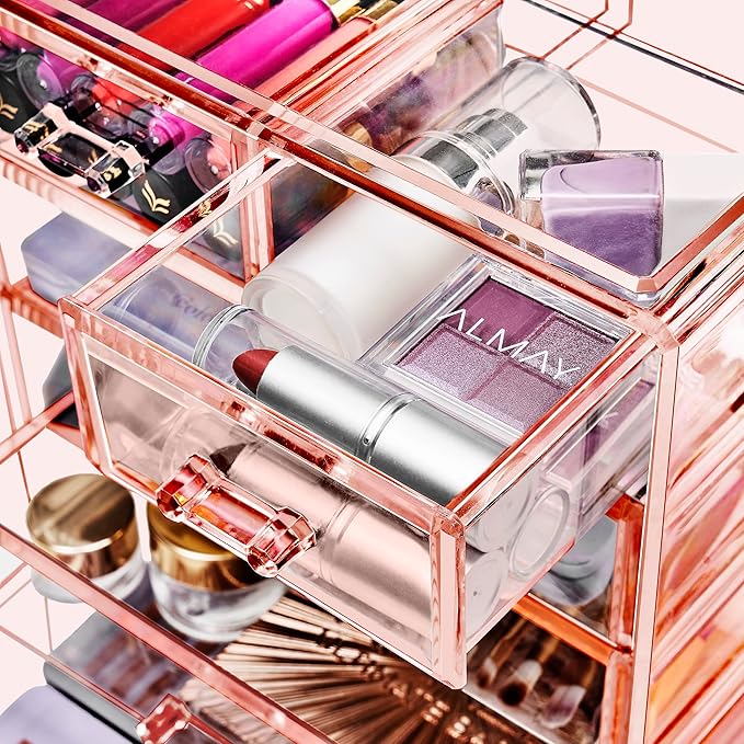 Sorbus Acrylic Makeup Organizer - Organization and Storage Case for Cosmetics Make Up & Jewelry - Big Clear Makeup Organizer for Vanity, Bathroom, College Dorm, Closet, Desk (4 Large, 2 Small Drawers)
