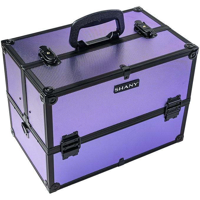 SHANY Essential Pro Makeup Train Case Cosmetic Box Portable Makeup Case Cosmetics Beauty Organizer Jewelry storage with Locks, Multi Compartments Makeup Box and Shoulder Strap - Lily