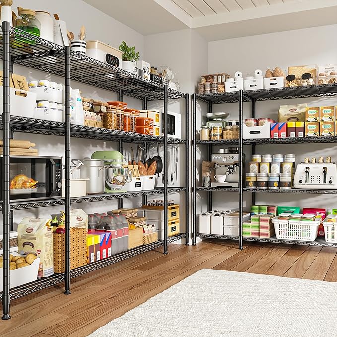 REIBII 78.4''W Garage Shelving Wire Shelving Unit Load 1500LBS,4 Tier Metal Shelving with Adjustable Metal Shelf Storage Shelves for Pantry Shelves Commercial Shelf Kitchen Garage 11.8''Dx59''H