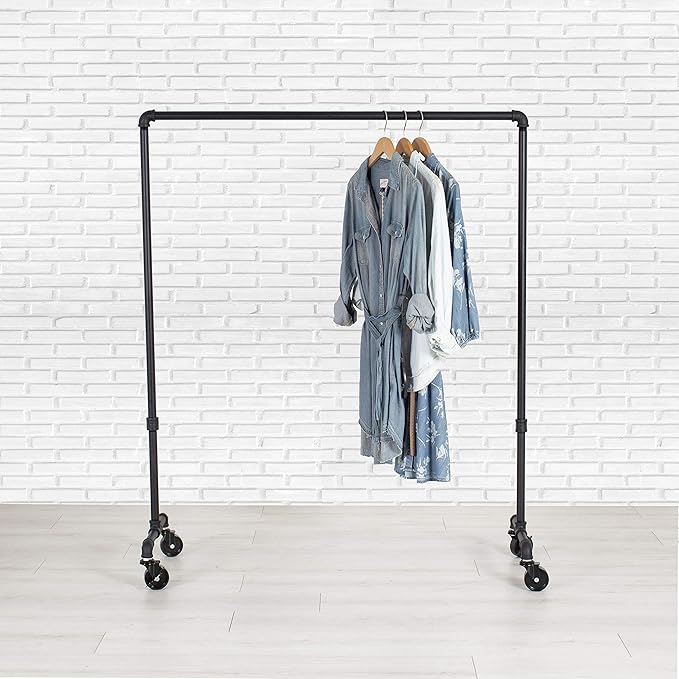 William Roberts Vintage Industrial Heavy Duty Hanging Rod Garment Rolling Closet Organizer Rack (48 in., Wheels)