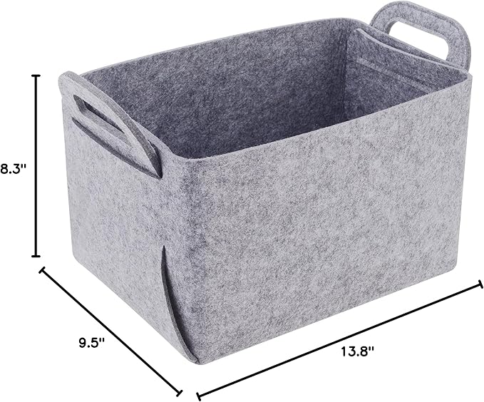 Storage Basket Felt Storage Bin Collapsible& Convenient Box Organizer with Carry Handles for Office Bedroom Closet Babies Nursery Toys Laundry (Light grey, 13.8inch（L）×9.5inch（W）×8.3inch（H）)