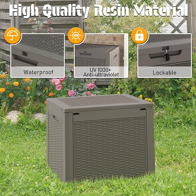 NUNU LAB 30 Gallon Outdoor Storage Box Waterproof, Outside Package Delivery Deck Boxes with Lockable Lid, Backyard Storage Bin For Garden Tools, Patio Cushions Accessories, Gray