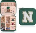 Parima House Warming Gifts New Home - Personalized Green Jewelry Holder Organizer for Travel | Preppy Stuff & Room Decor for Teen Girls | Travel Jewelry Case - Letter N