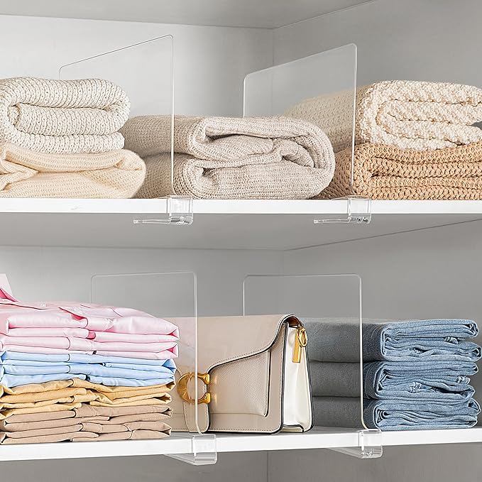 HBlife 18 Pack Clear Shelf Dividers, Vertical Purse Organizer for Closet Perfect for Sweater, Shirts, Handbags in Bedroom and Kitchen, Adjustable Acrylic Bookshelf for Organization