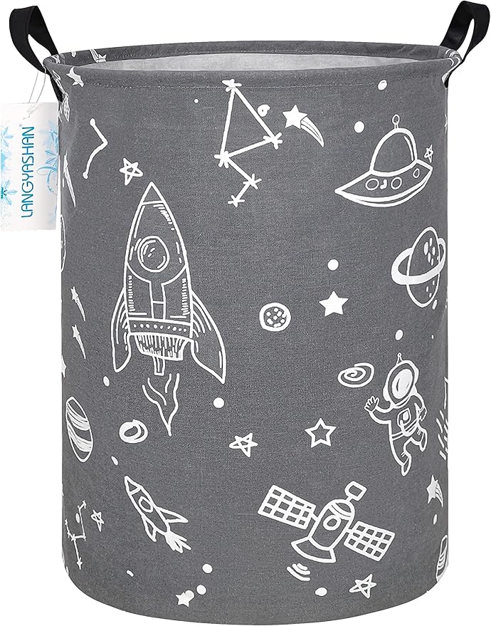 LANGYASHAN Storage Bin, Canvas Fabric Collapsible Organizer Basket for Laundry Hamper,Toy Bins,Gift Baskets, Bedroom, Clothes,Baby Nursery (Space Universe)