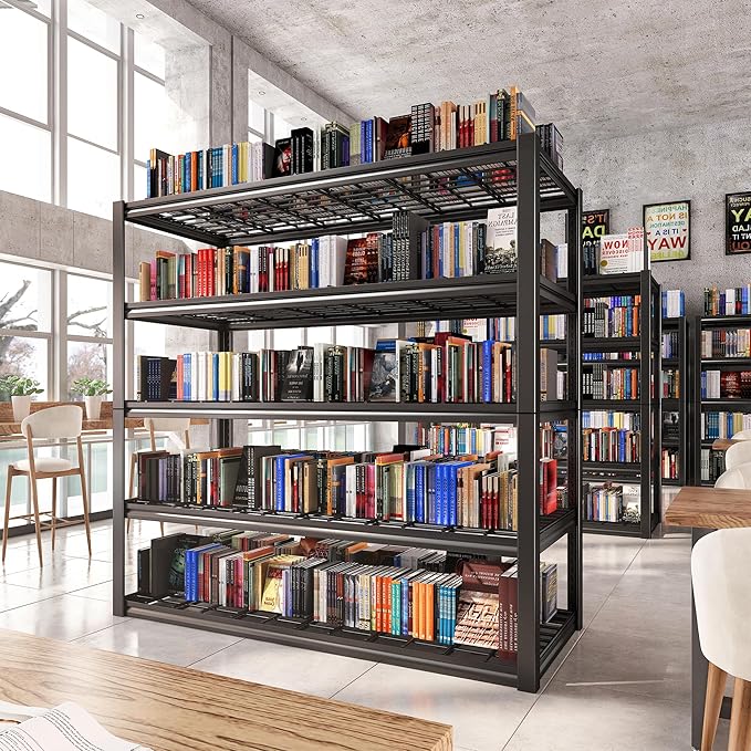 REIBII 48.2''W Garage Shelving Heavy Duty Metal Shelving 3000LBS Storage Shelves Adjustable Metal Shelves Industrial 5 Tier Garage Shelf for Basement Pantry Warehouse Supermarket, 2 Pack