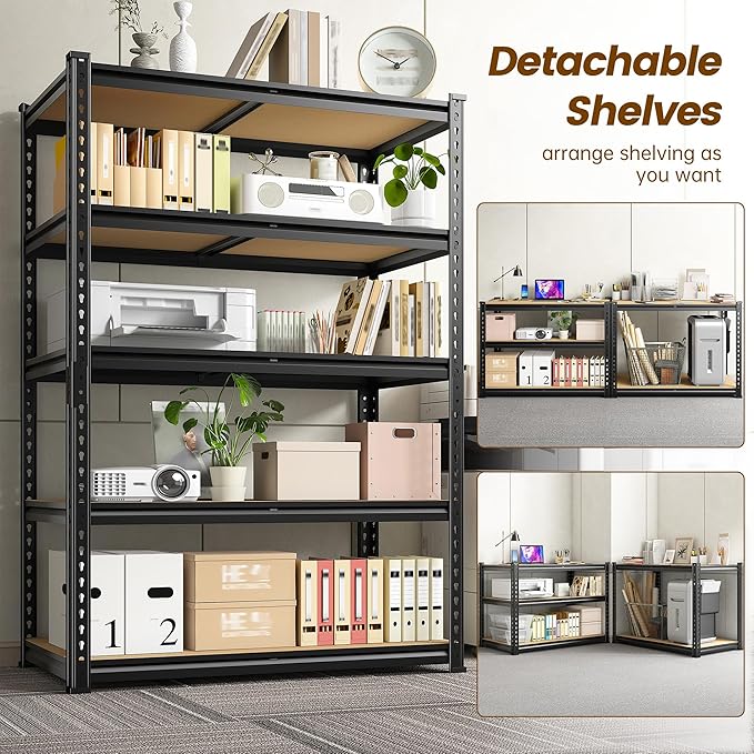 5-Tier Storage Shelves, 1980LBS Adjustable Pantry Shelves, Metal Shelving Unit for Storage, Kitchen, Pantry, Closet, Laundry, Garage, 72.06" H x 35.55" W x 15.76" D