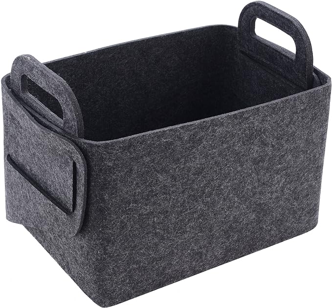 Minoisome Storage Basket Felt Storage Bin Collapsible& Convenient Box Organizer with Carry Handles for Office Bedroom Closet Babies Nursery Toys Laundry (Dark grey, 15.7inch（L）×11inch（W）×10inch（H）)