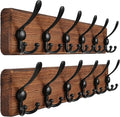 Dseap Coat Rack Wall Mounted - 24" Long 6 Tri Hooks, Heavy Duty Wooden Wall Coat Hanger Coat Hook for Clothes Hat Jacket Clothing, Natural and Black, Pack of 2