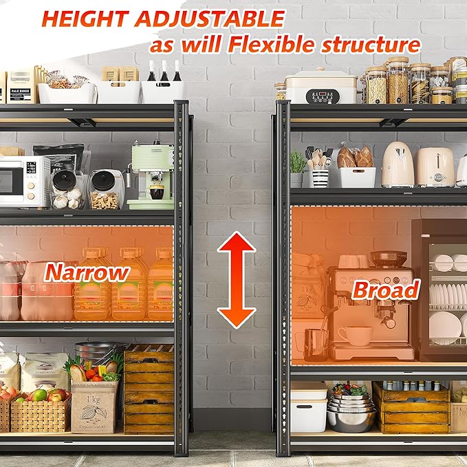 REIBII Garage Shelving 60.1" H Storage Shelves Heavy Duty 1800 LBS, 4-Tier Metal Shelving Ajustable Garage Shelves for Warehouse Basement Kitchen Pantry Closet, 60.1" H x 35.5" W x 18" D