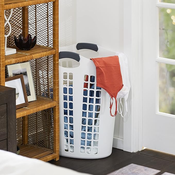 Gracious Living Easy Carry Flex Hamper, Large 87.5 Liter Lightweight Plastic Ventilated Laundry Basket Clothes Bin with Handles, White 3 Pack