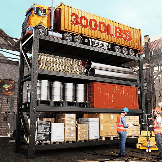 48" W Metal Storage Shelves Heavy Duty, 3000LBS Garage Shelving Units, 4 Tier Tall Metal Shelving, 24" Deep Steel Shelf Rack , Adjustable Utility Standing Shelf for Warehouse/Shop 48"W x 24"D x 70"H
