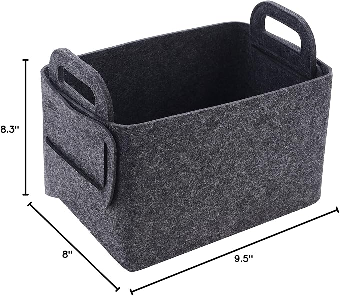 Minoisome Storage Basket Felt Storage Bin Collapsible& Convenient Box Organizer with Carry Handles for Office Bedroom Closet Babies Nursery Toys Laundry (Dark grey, 13.8inch（L）×9.5inch（W）×8.3inch（H）)